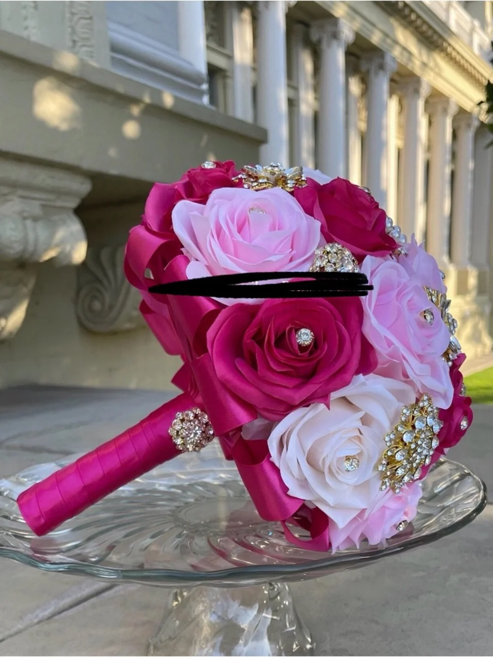 Bridal Bouquet - Pink & Fuchsia Rose Brooch Bouquet